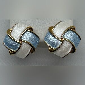18KT Gold Plated Blue & White Enamel Designer Earrings